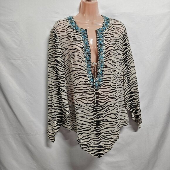 Escada Animal Print 100% Silk Top Blouse Women Size 42 Sheer Shiny Embellished - Picture 4 of 14